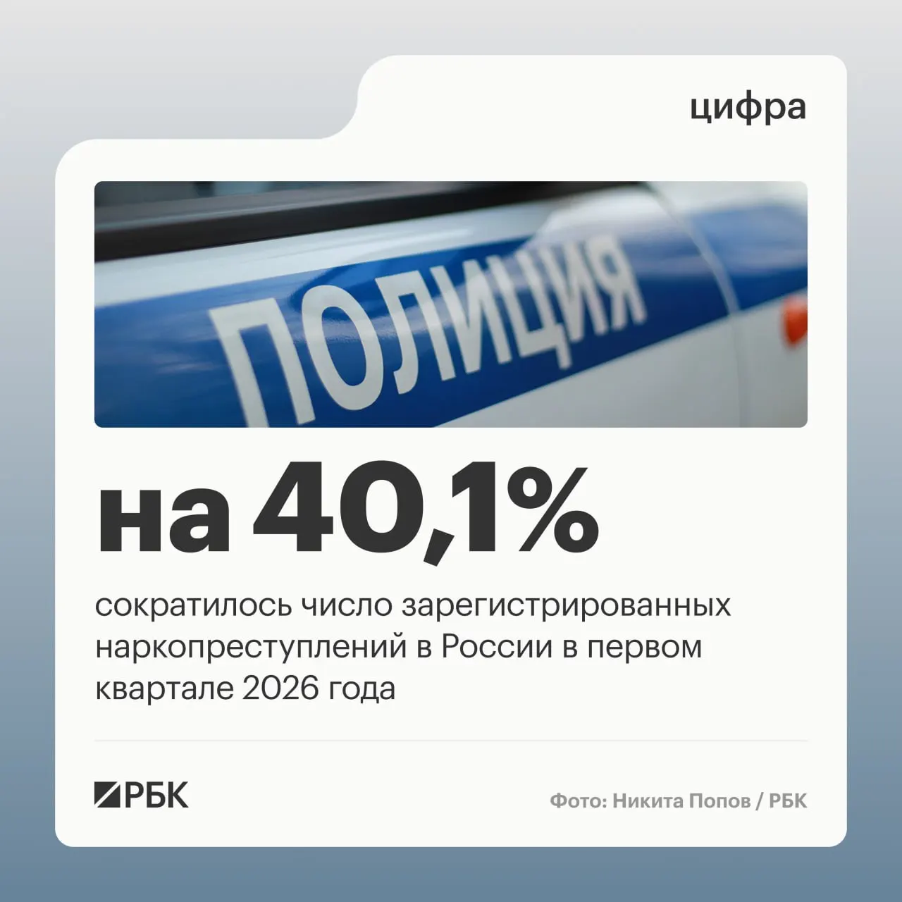 В первом квартале текущего года доля зарегистрированных наркопреступлений в общей структуре преступности упала с 12,8% до 9,2%. В ведомстве связывают это с изменением правоприменительной практики и пересчётом эпизодов.