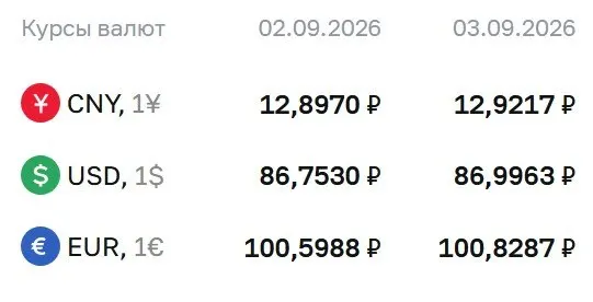 ЦБ обнародовал обновления по курсам доллара, евро и юаня на 3 сентября.