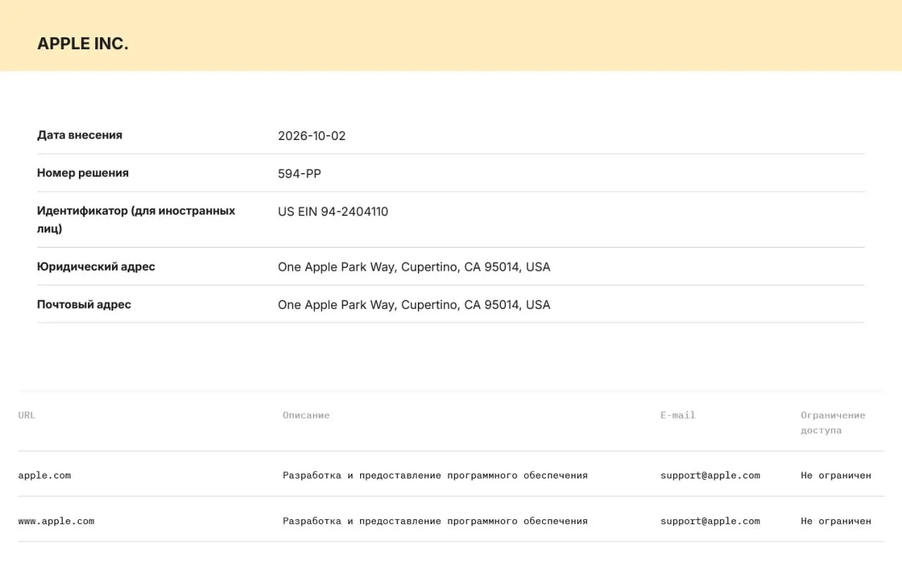 Роскомнадзор включил Apple и Microsoft в реестр организаторов распространения информации, обязывая передавать данные пользователей силовым ведомствам; за нарушение предусмотрены штрафы или блокировка.